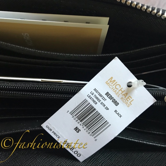 NWT MICHAEL KORS BEDFORD THREE ZIP BLACK WALLET - Picture 7 of 8